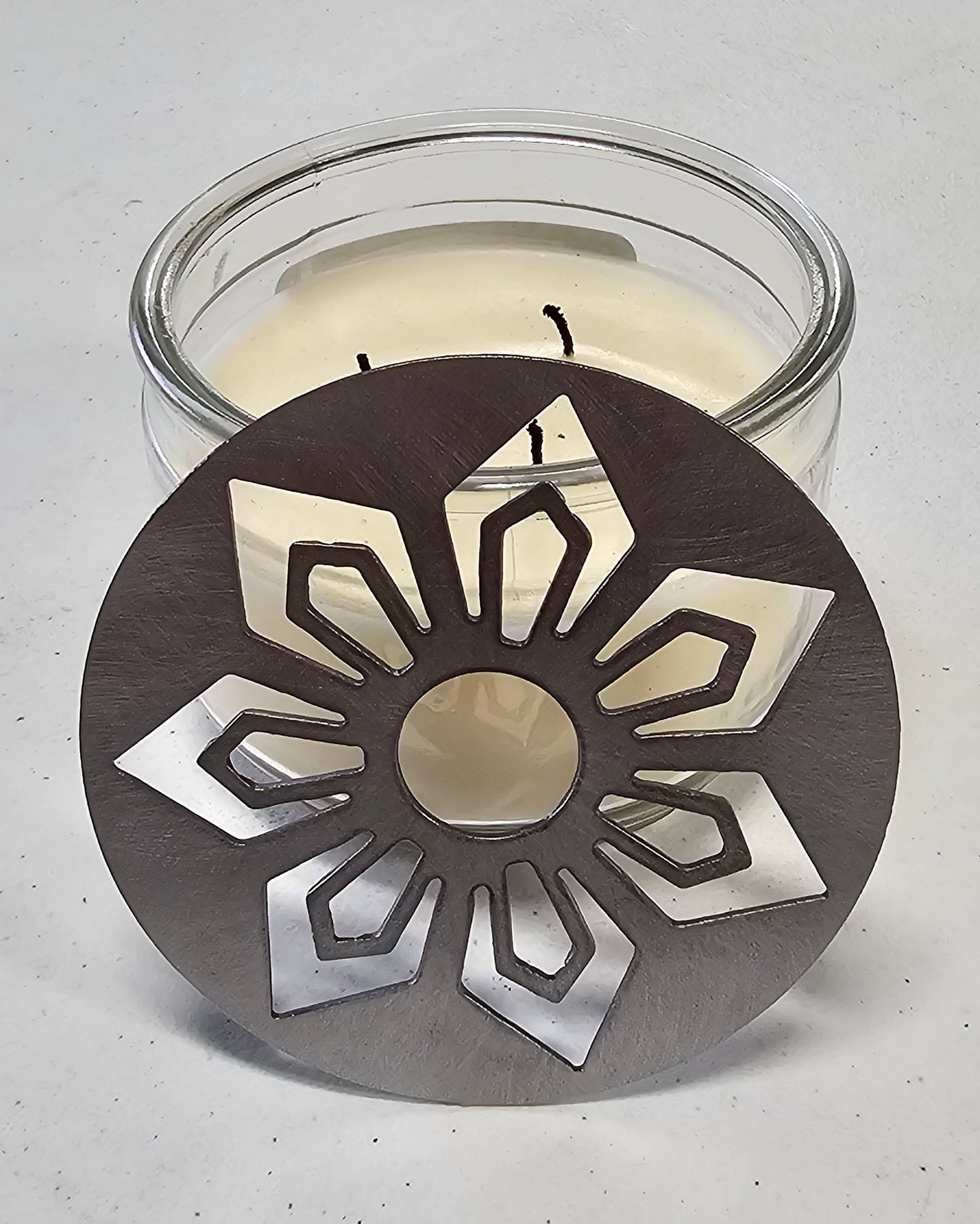Sunburst Flower Candle Topper – Geometric Flower Metal Candle Lid, Modern Jar Candle Lid Decoration, Gift for Candle Lovers