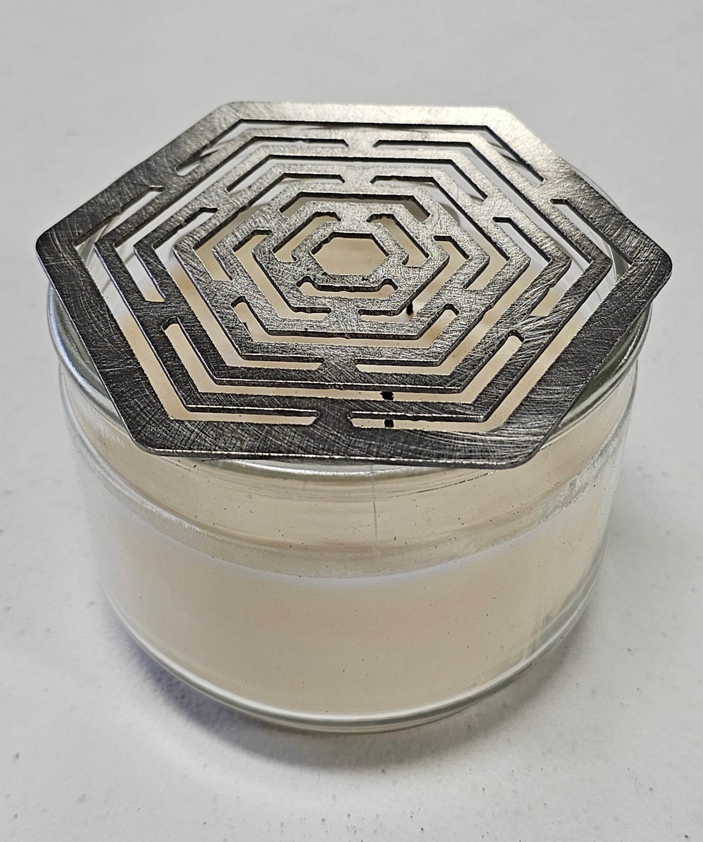 Hexagon Metal Candle Topper – Modern Geometric Candle Lid & Decorative Jar Candle Cover