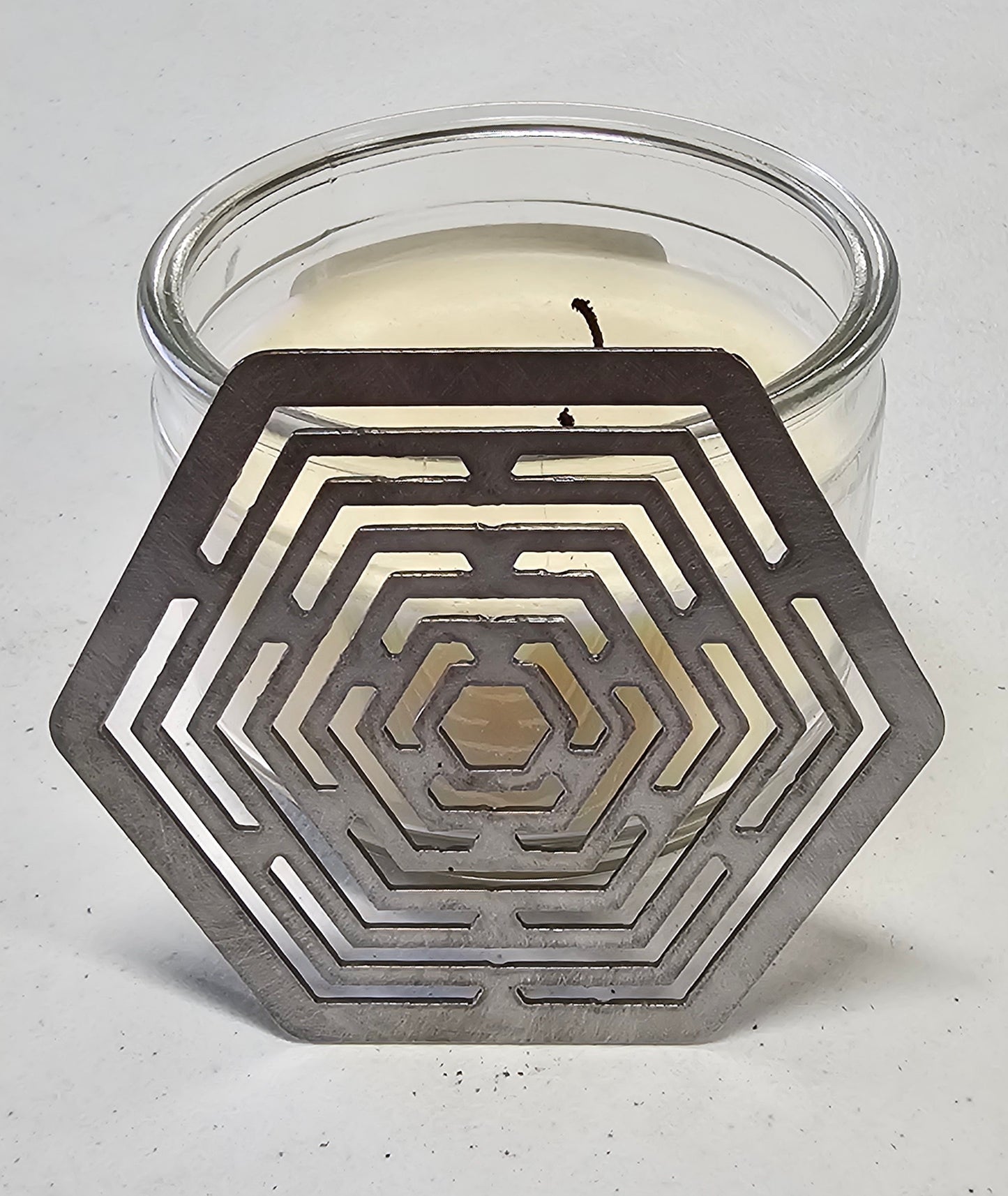 Hexagon Metal Candle Topper – Modern Geometric Candle Lid & Decorative Jar Candle Cover