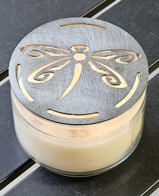 Dragonfly Metal Candle Topper – Airflow Metal Lid Prevents Tunneling for Jar Candles | Soot Reducer & Burn Enhancer | Decorative Candle Accessory