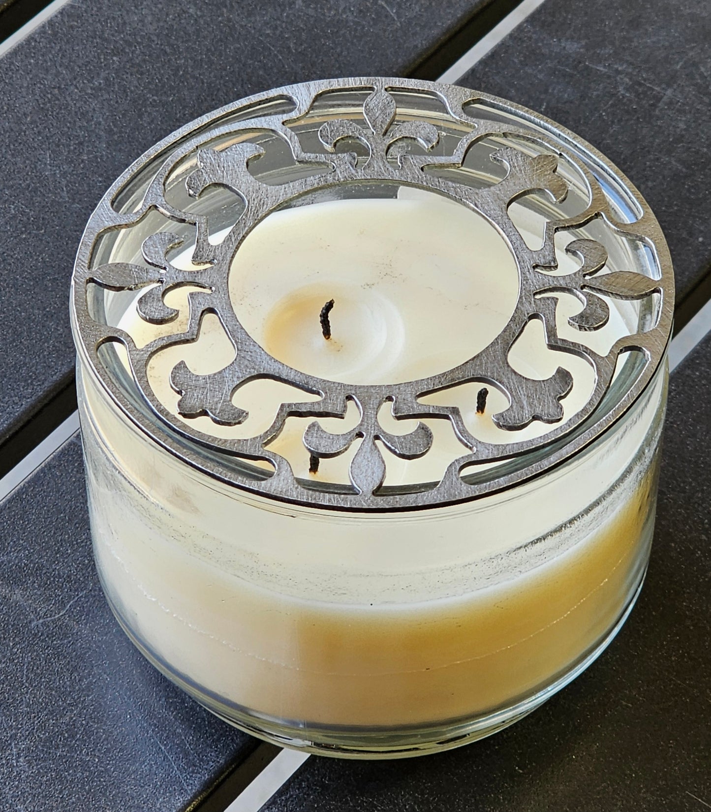 Ornate Iron Lace Candle Topper, Handmade Metal Shade, Vintage Scroll Metal Candle Accessory, Decorative Jar Candle Lid Decor