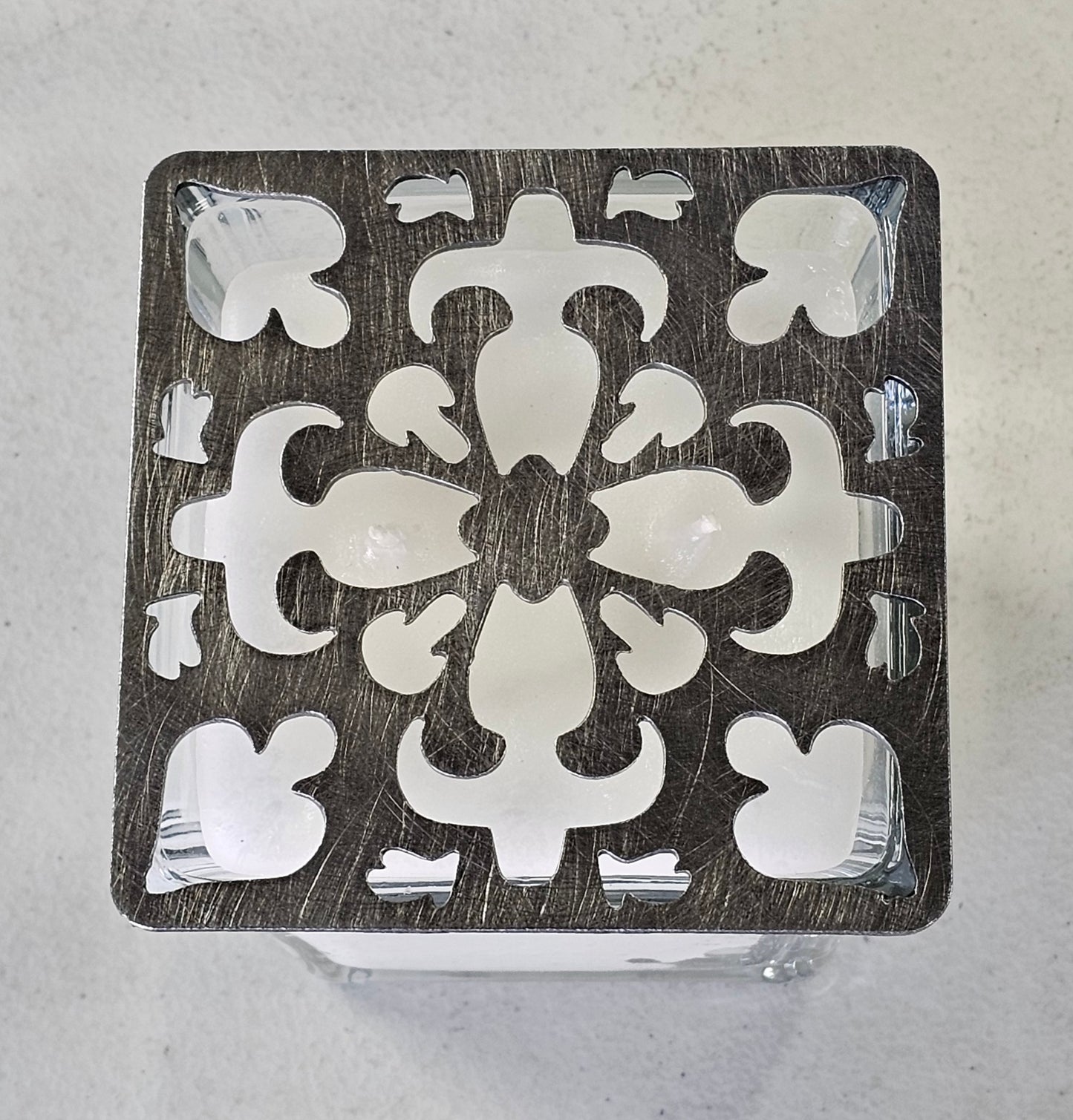 Artisan Arabesque Square Candle Topper - Decorative Metal Filigree Candle Lid for Jar Candles