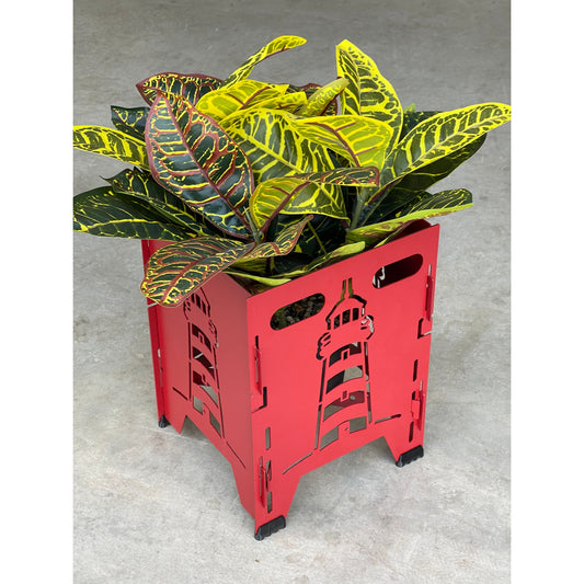 Collapsible Metal Plant Stand | 10 1/2"x10 1/2"x16– Adjustable Height, Foldable Indoor & Outdoor Plant Holder