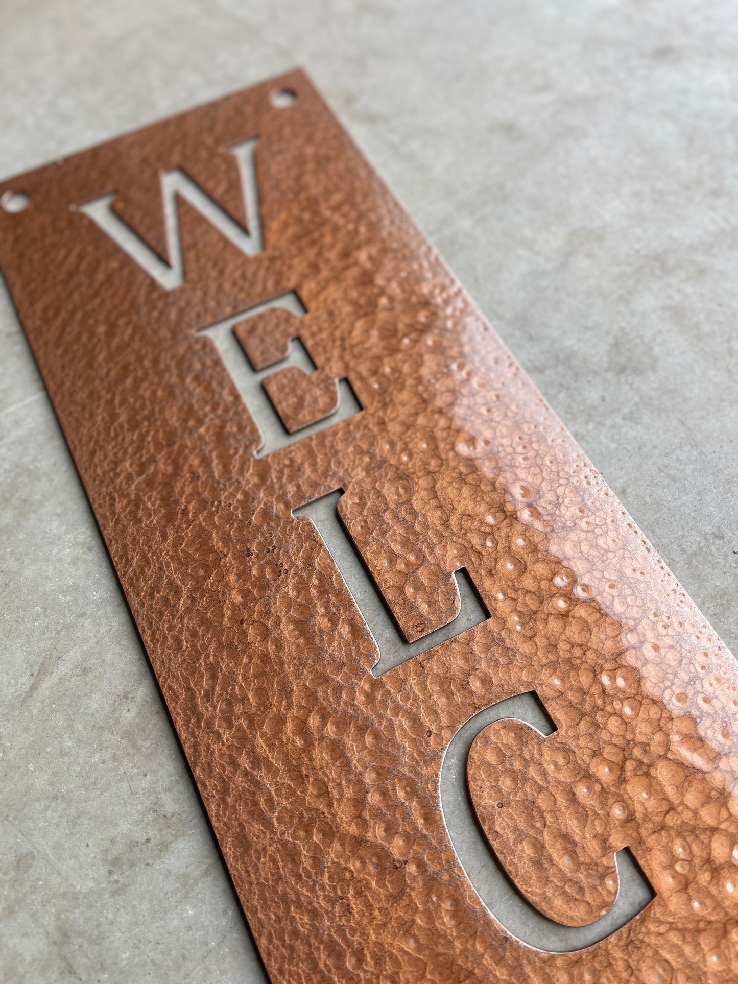 Hammered Copper Finish Welcome Sign