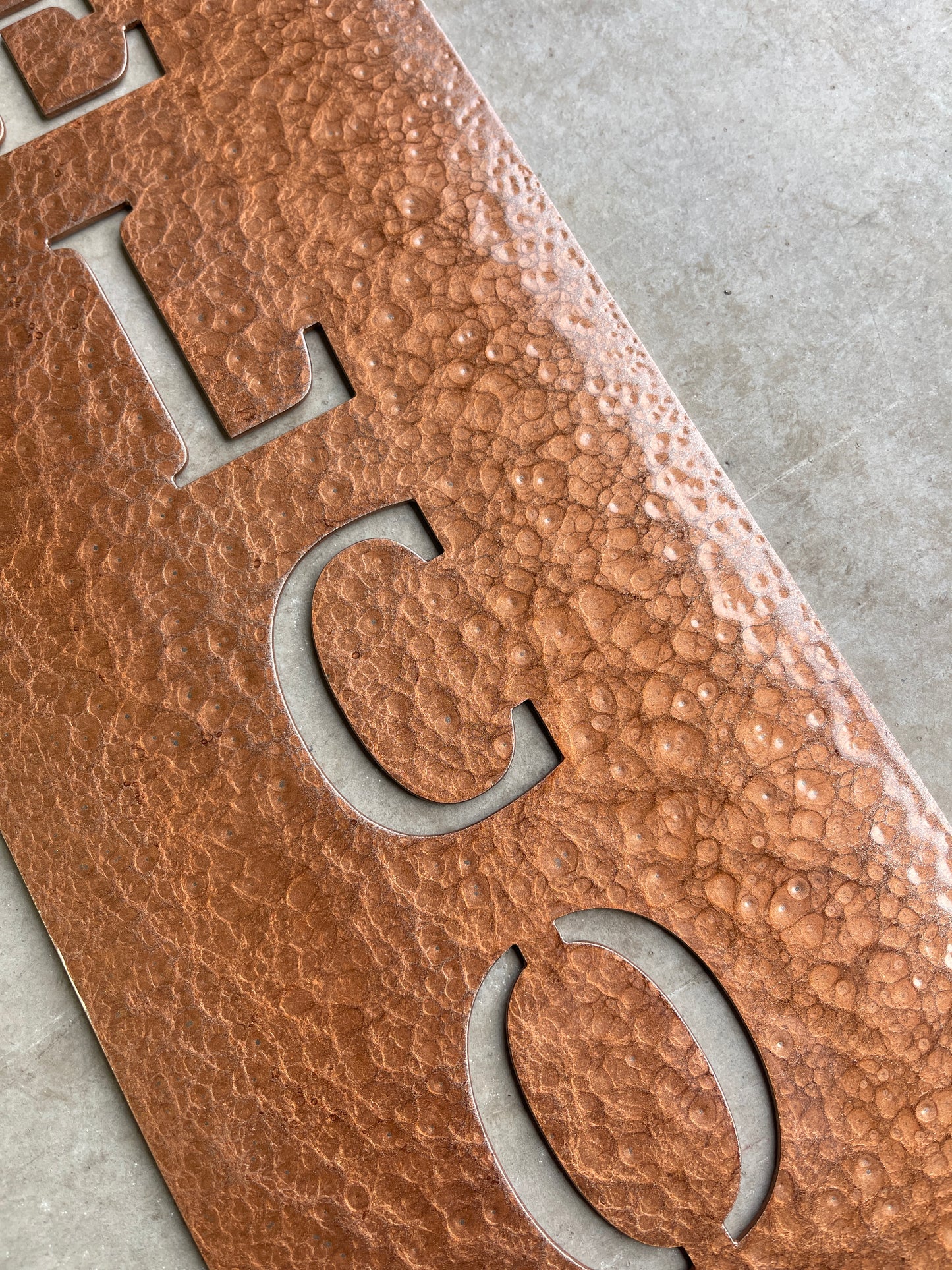 Hammered Copper Finish Welcome Sign