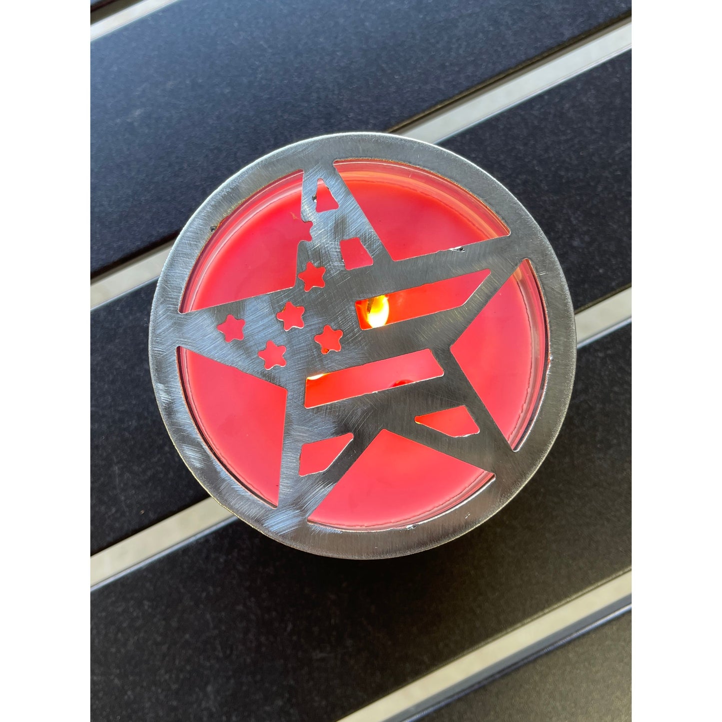 Patriotic Star Flag Candle Topper – Decorative Metal Candle Lid
