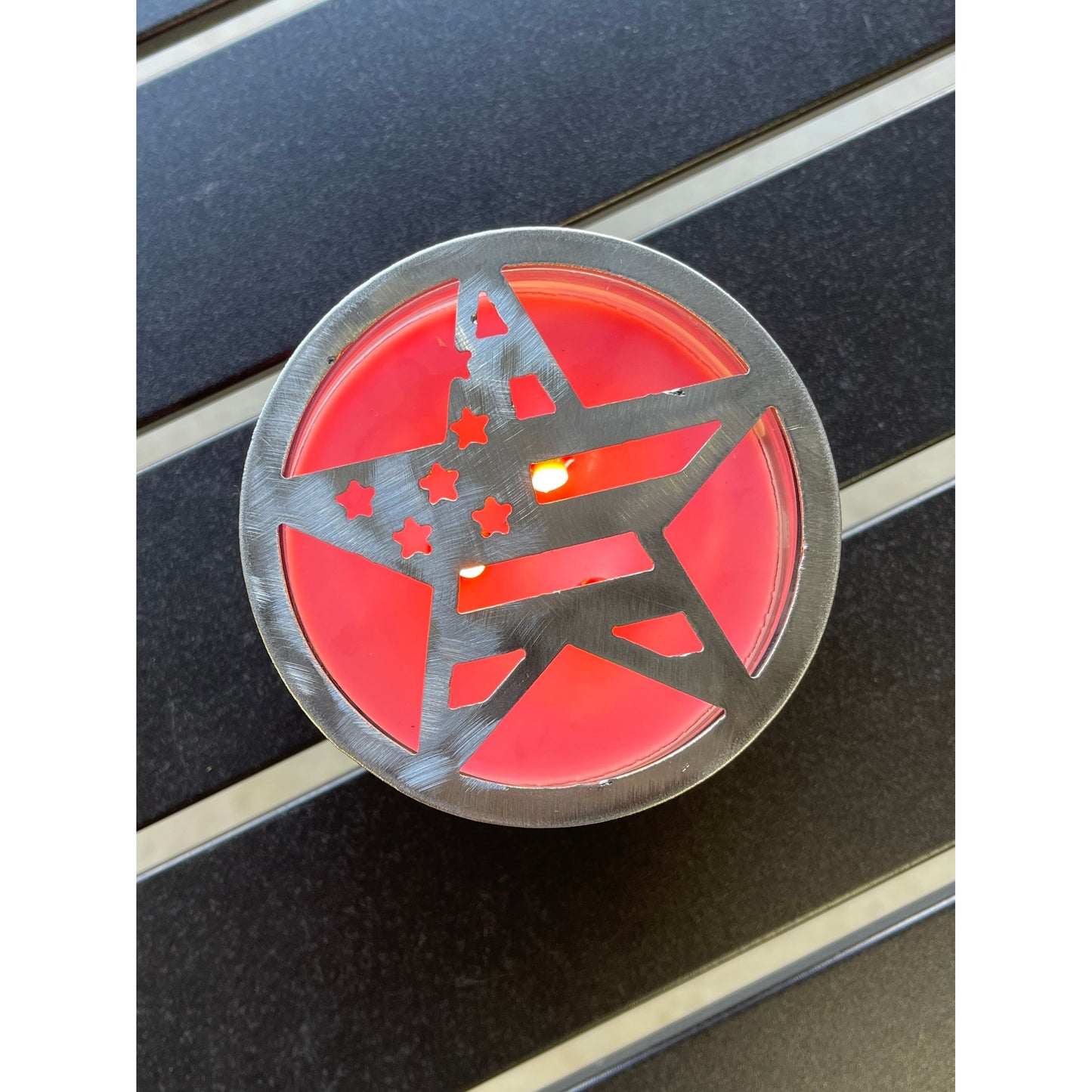 Patriotic Star Flag Candle Topper – Decorative Metal Candle Lid