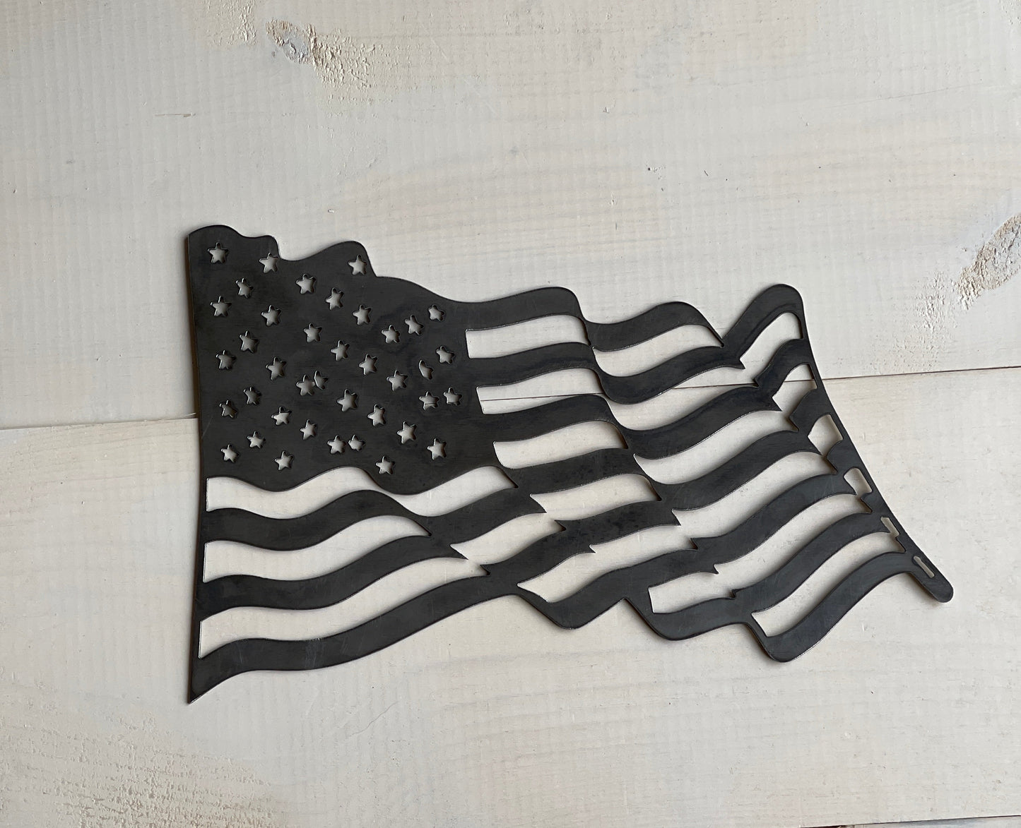 Waving Metal American Flag Wall Art – 12" x 18" Rippling Wind Effect, Patriotic Home or Outdoor Decor
