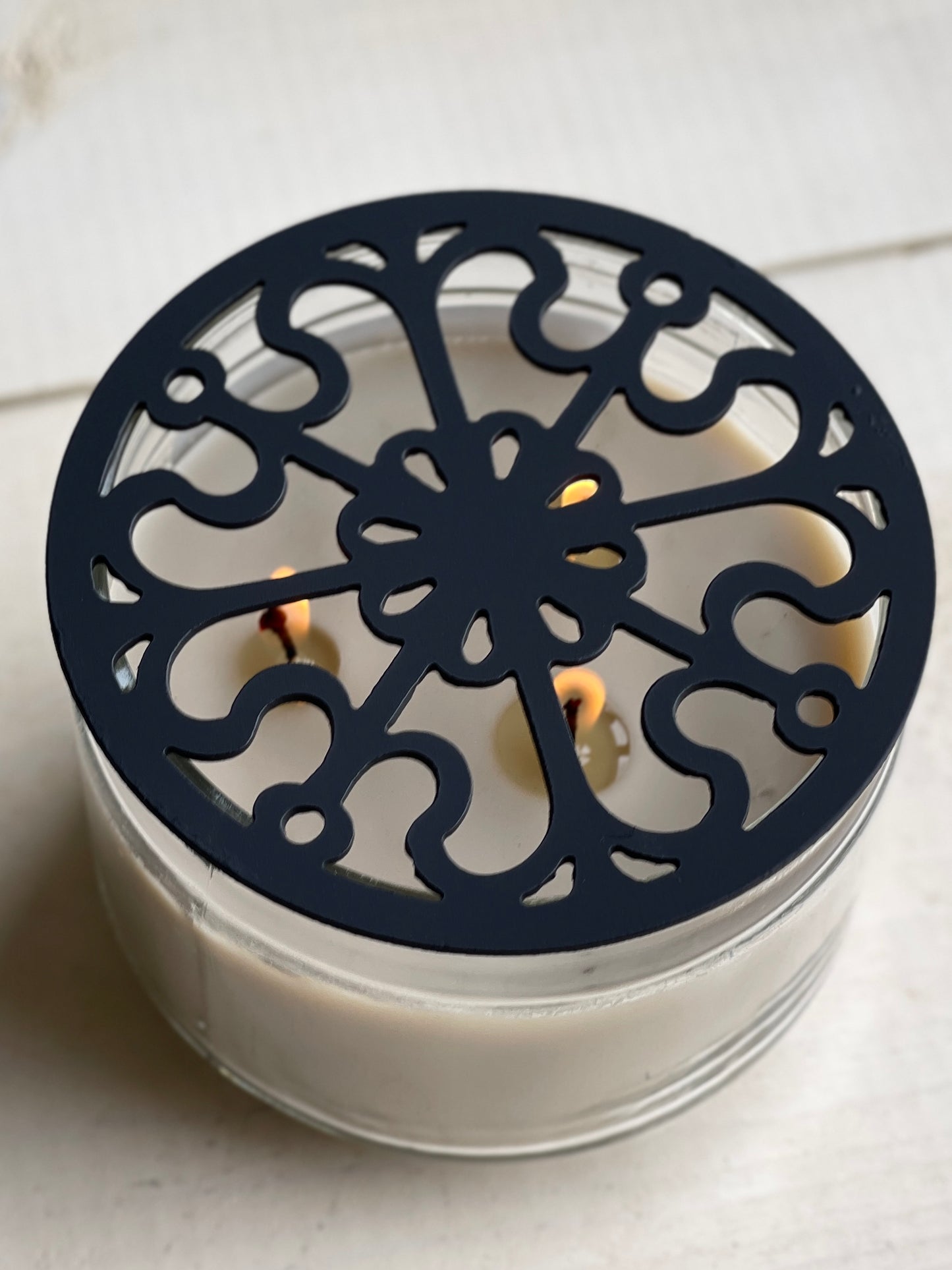 Victorian Scroll Metal Candle Topper - black - 4"