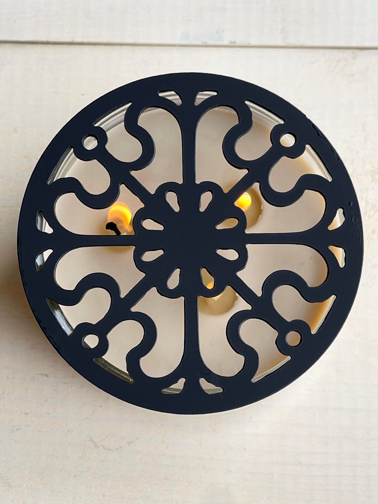 Victorian Scroll Metal Candle Topper - black - 4"