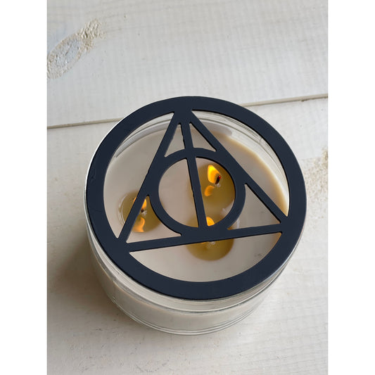 Mystic Triangle Metal Candle Topper- Deathly Hallows inspired Metal Candle Topper-Wizard – Magical Candle Lid