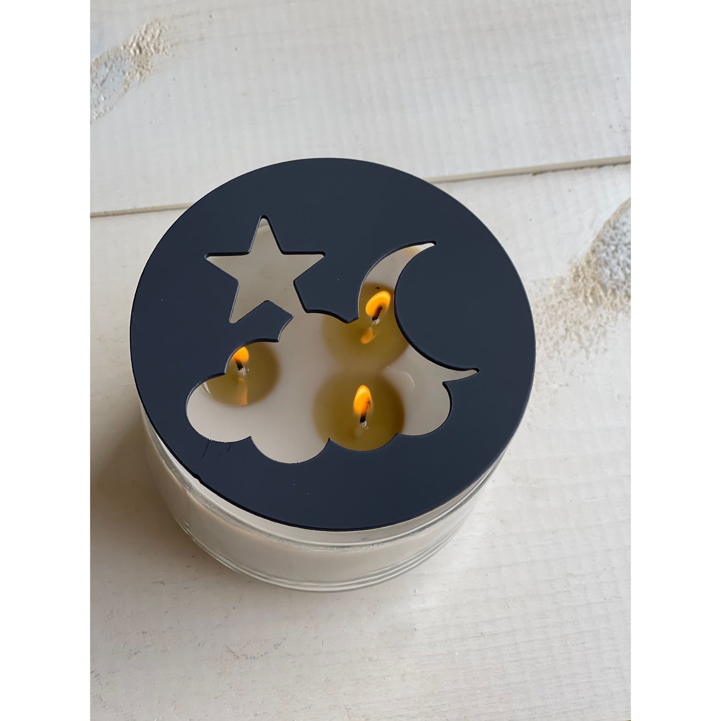 Celestial Metal Candle Topper – Moon & Stars Jar Candle Lid