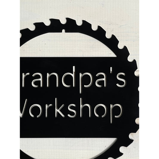 Saw Blade Workshop Sign – 12"Custom Name Metal Sign for Woodworkers & DIYers