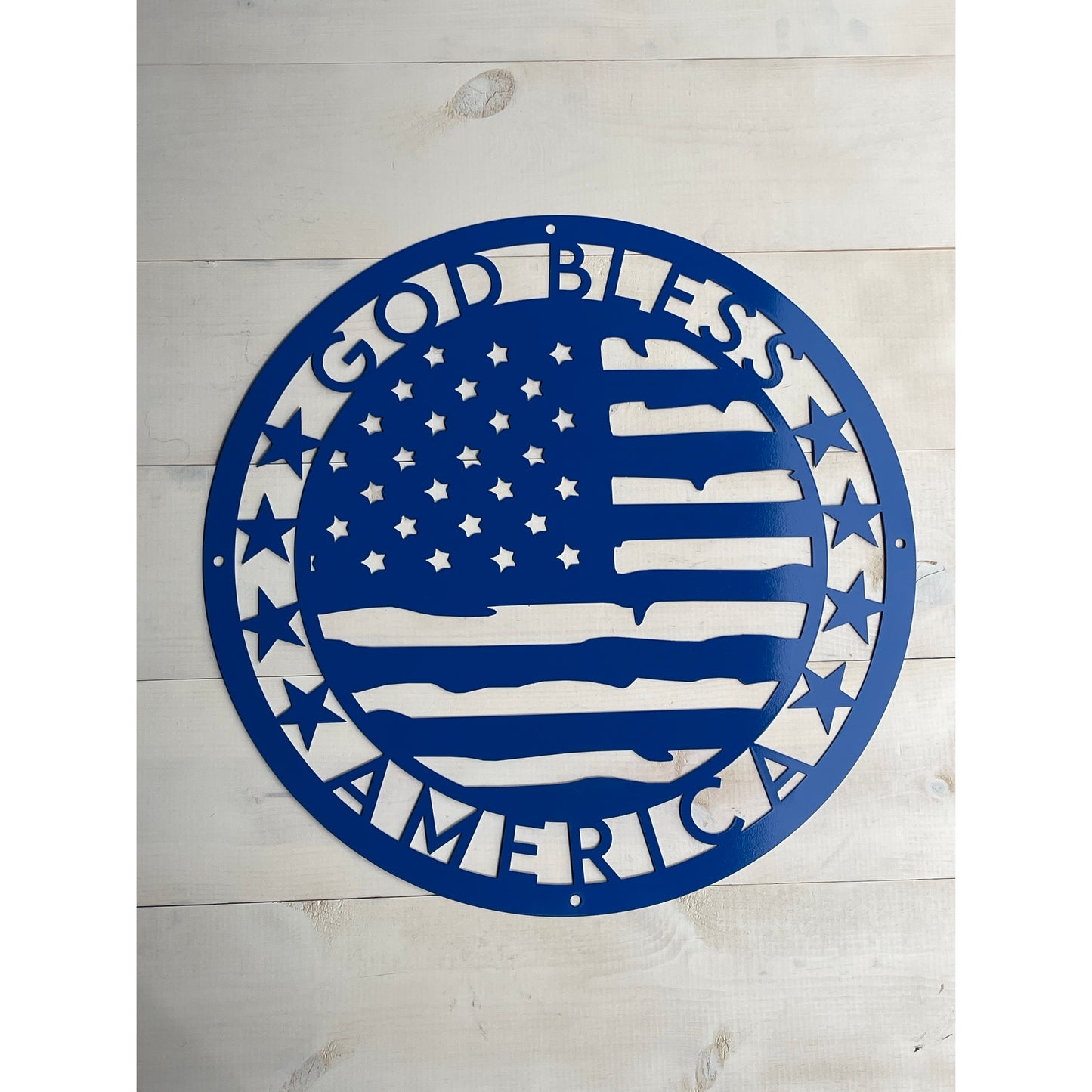 God Bless America with Flag Design 24" Round Metal Wall Sign– Patriotic Home or Outdoor Décor