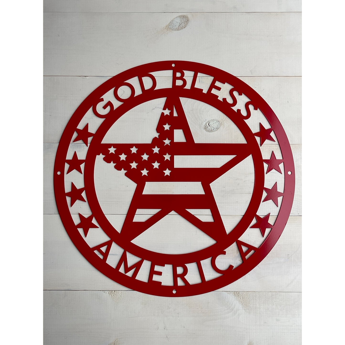 God Bless America Metal Star Sign – Patriotic Wall Decor – Rustic Farmhouse Americana Sign