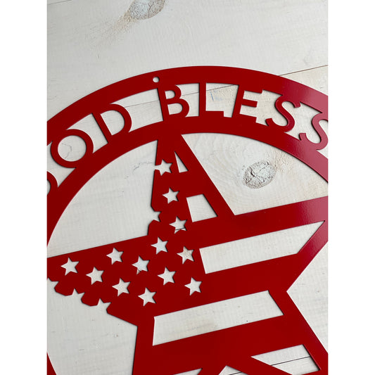 God Bless America Metal Star Sign – Patriotic Wall Decor – Rustic Farmhouse Americana Sign