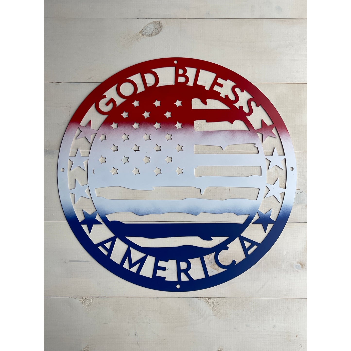 God Bless America with Flag Design 24" Round Metal Wall Sign– Patriotic Home or Outdoor Décor