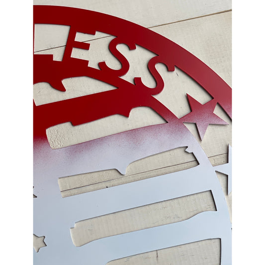 God Bless America with Flag Design 24" Round Metal Wall Sign– Patriotic Home or Outdoor Décor