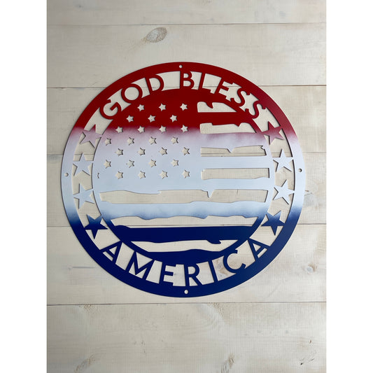 God Bless America Metal Flag Sign – Patriotic Wall Decor for Home or Outdoor Display