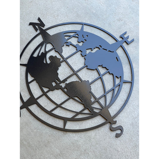 Metal World Compass Wall Sign – Rustic Globe Wall Art for Home or Office