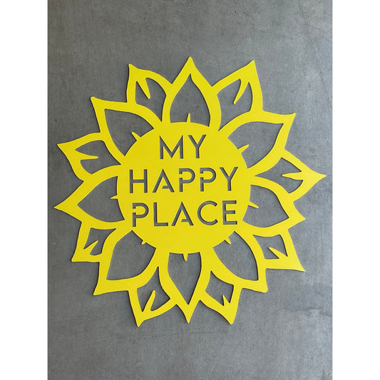 My Happy Place’ Metal Sunflower Sign – Rustic indoor or outdoor Wall Décor- Wall Art