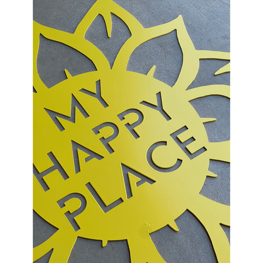 My Happy Place’ Metal Sunflower Sign – Rustic indoor or outdoor Wall Décor- Wall Art
