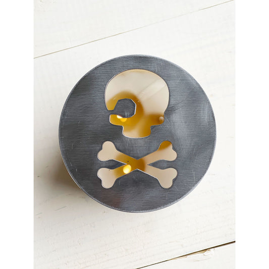 Skull and Crossbones Metal Candle Topper – Gothic Jar Candle Lid
