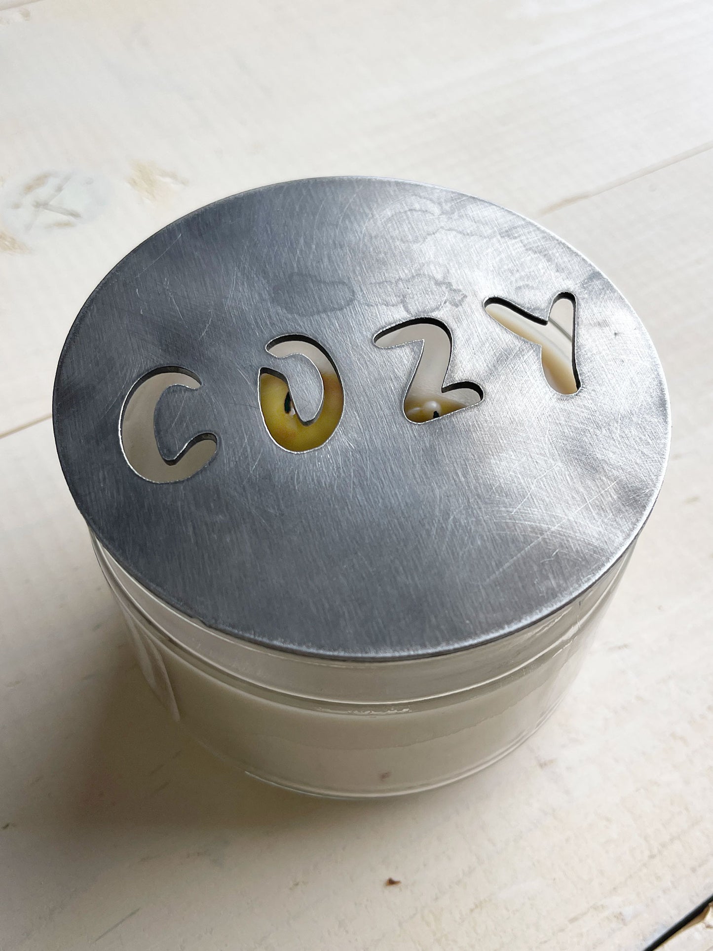 Cozy Metal Candle Topper - 4"