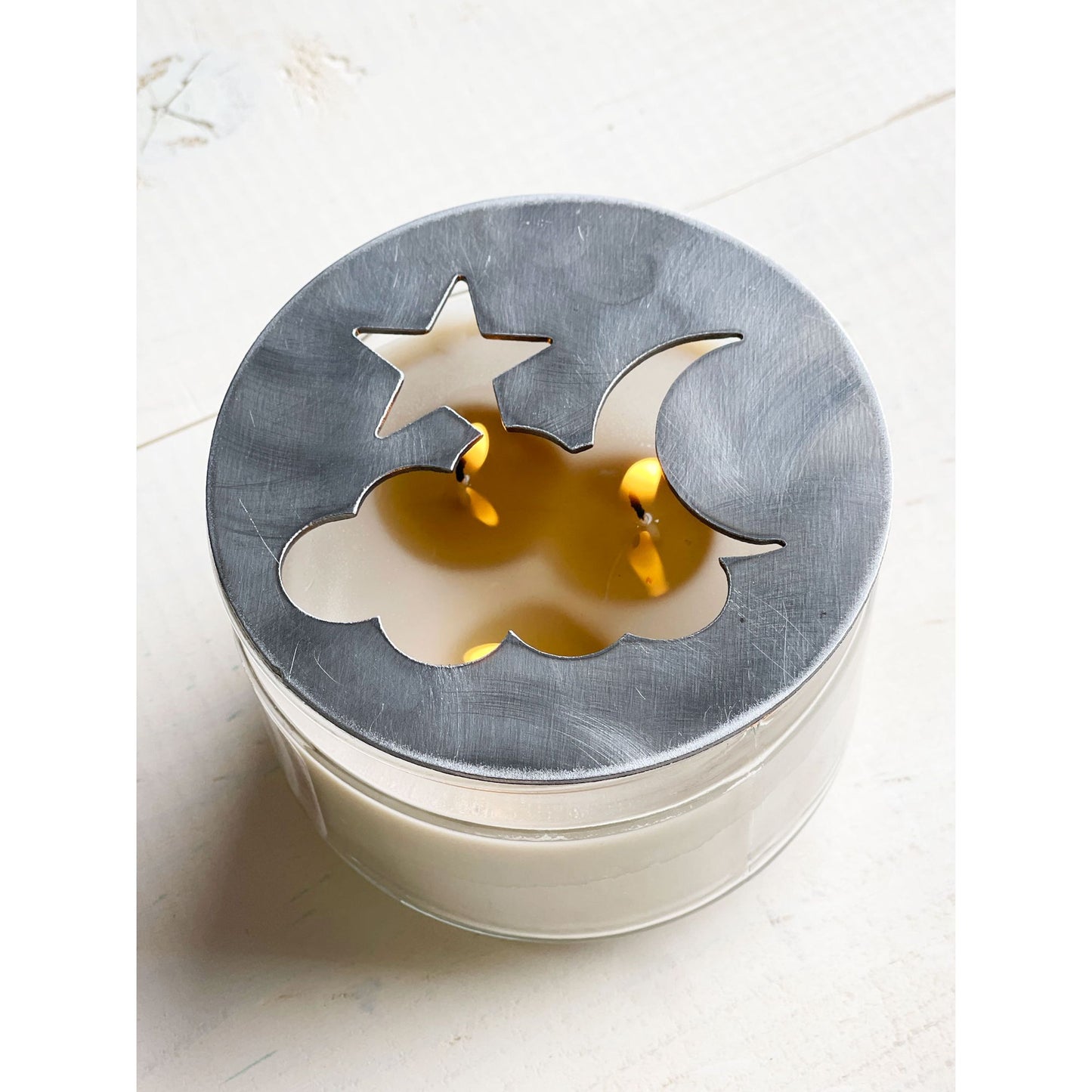 Celestial Metal Candle Topper – Moon & Stars Jar Candle Lid