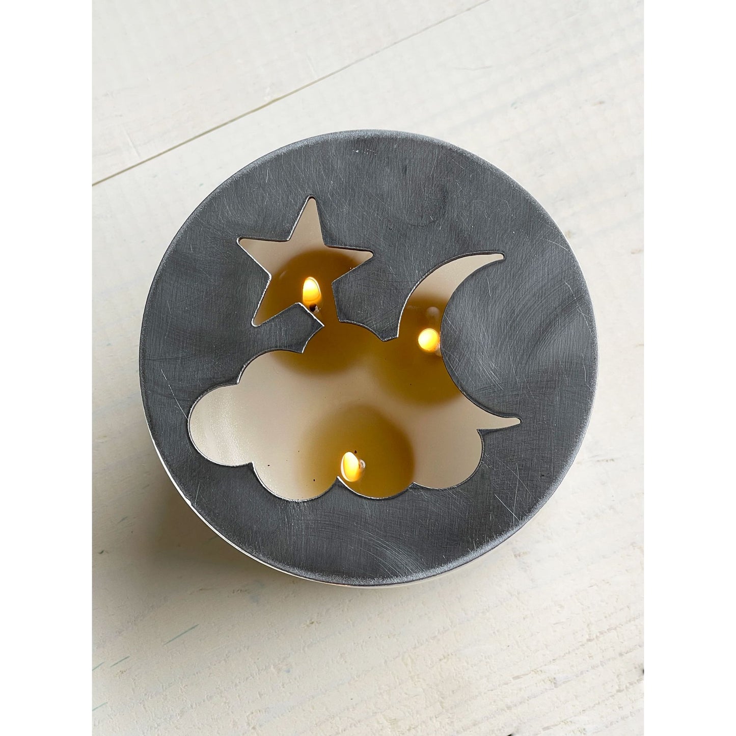 Celestial Metal Candle Topper – Moon & Stars Jar Candle Lid