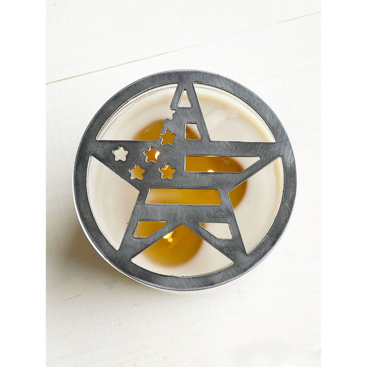 Patriotic Star Flag Candle Topper – Decorative Metal Candle Lid