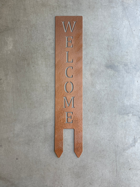 Hammered Copper Welcome Metal Lawn Sign