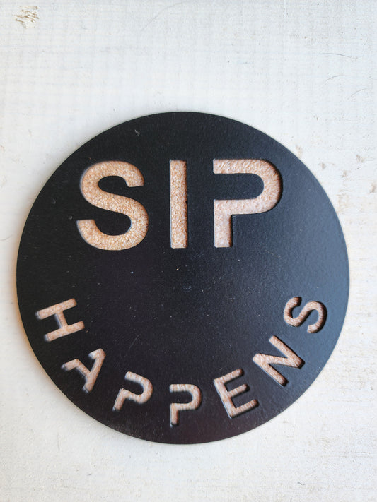 Sip Happens -Set of 4 for Home Bar & Parties– Funny Metal Coasters