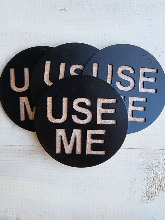 Use Me -Set of 4 for Home Bar & Parties– Funny Metal Coasters