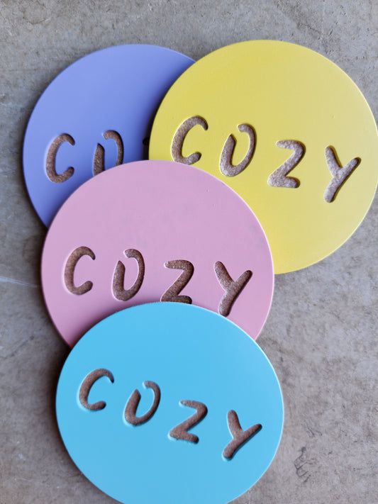 Cozy Vibes Metal Coasters – Set of 4 | Warm & Inviting Drink Coasters in Multiple Colors