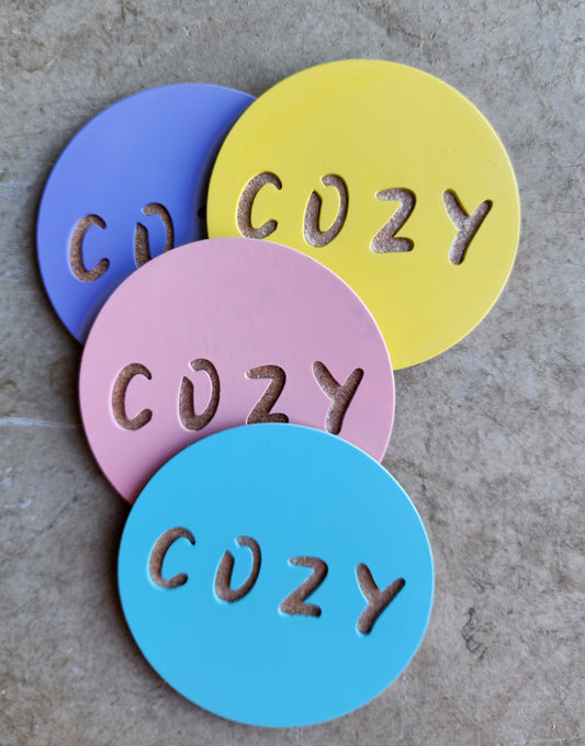 Cozy Vibes Metal Coasters – Set of 4 | Warm & Inviting Drink Coasters in Multiple Colors