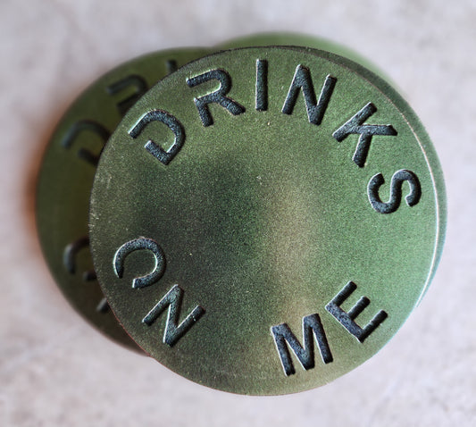 Drinks On Me Metal Coasters – Set of 4 | Fun Drink Coasters in Multiple Colors