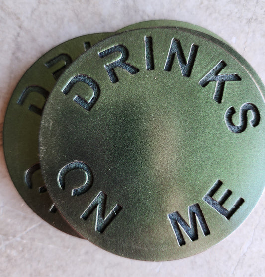 Drinks On Me Metal Coasters – Set of 4 | Fun Drink Coasters in Multiple Colors