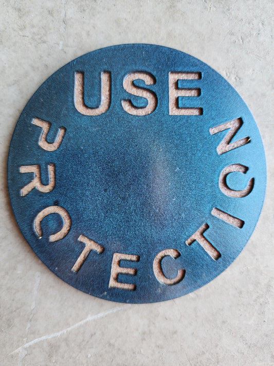 Use Protection Metal Drink Coasters – Funny Set for Home & Bar- Set of 4