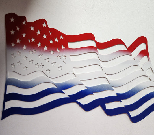 Waving Metal American Flag Wall Art – 12" x 18" Rippling Wind Effect, Patriotic Home or Outdoor Decor