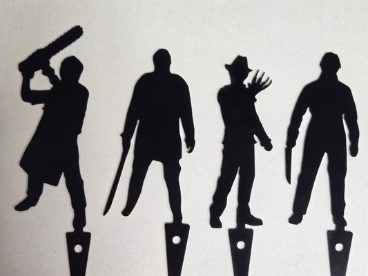 Horror Icon Silhouette Garden Stake – Metal Yard Decor Featuring 4 Slasher Legends