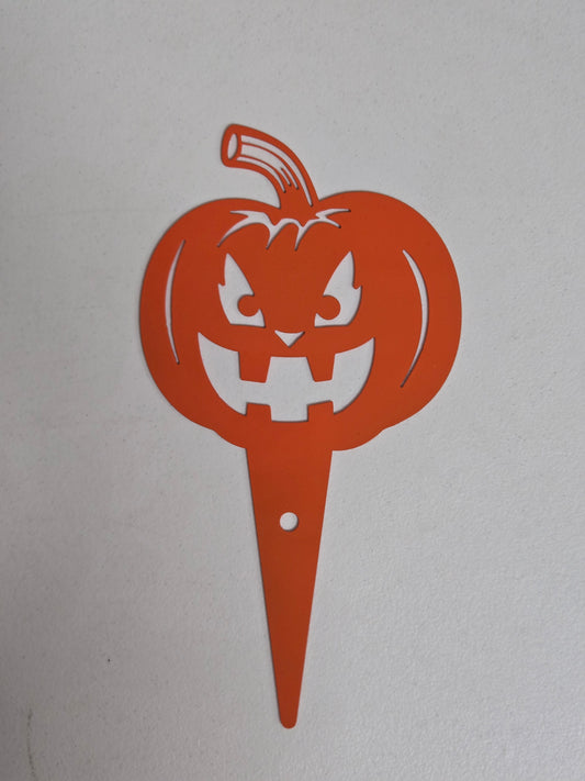 Grinning Jack-O'-Lantern Pumpkin Garden Stake – Orange Metal Halloween Decor