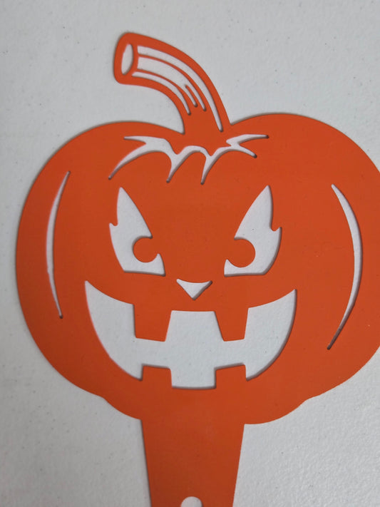 Grinning Jack-O'-Lantern Pumpkin Garden Stake – Orange Metal Halloween Decor