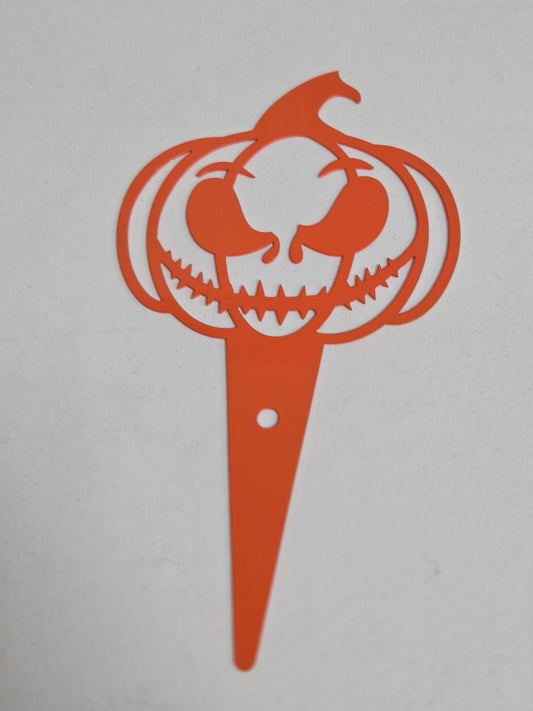 Sinister Pumpkin Metal Garden Stake – Halloween Yard and Garden Decoration