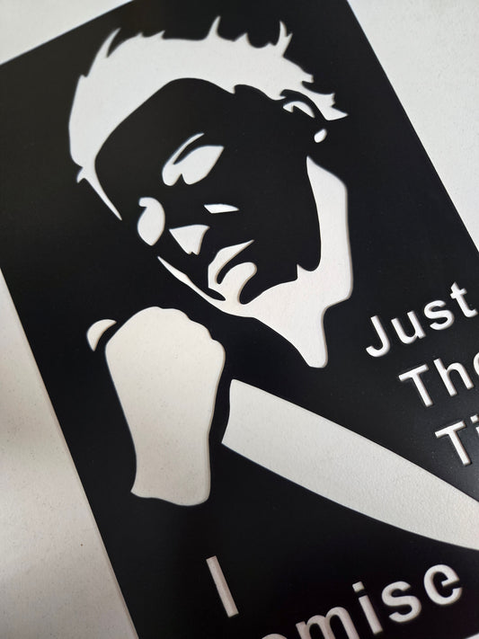 Just the Tip, I Promise – Horror-Inspired Metal Wall Sign with Knife Silhouette