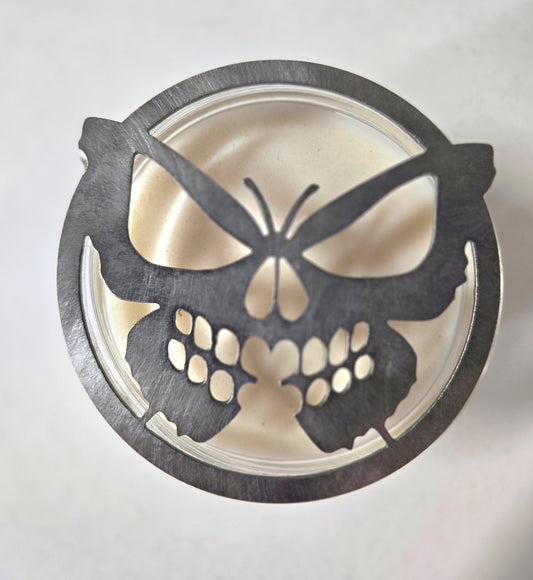 Butterfly Skull Candle Topper – Gothic Metal Lid