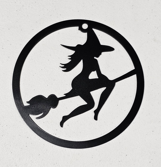 Flying Witch Metal Wall Sign – Halloween Broomstick Silhouette Décor
