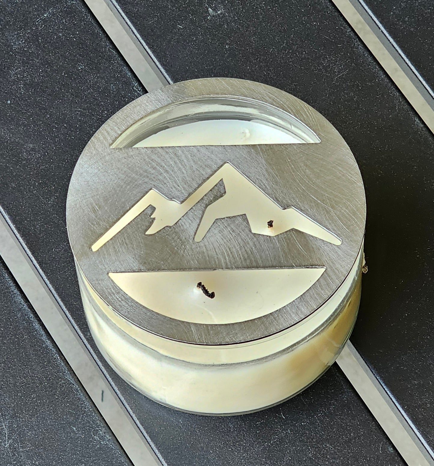 Rustic mountain candle accessory for cabin decor