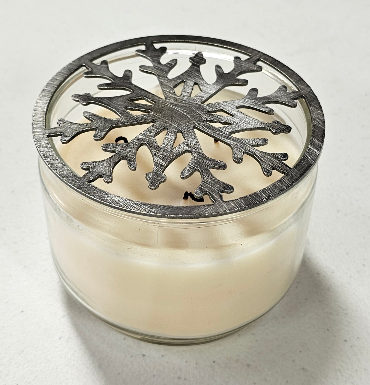 Holiday jar candle topper metal