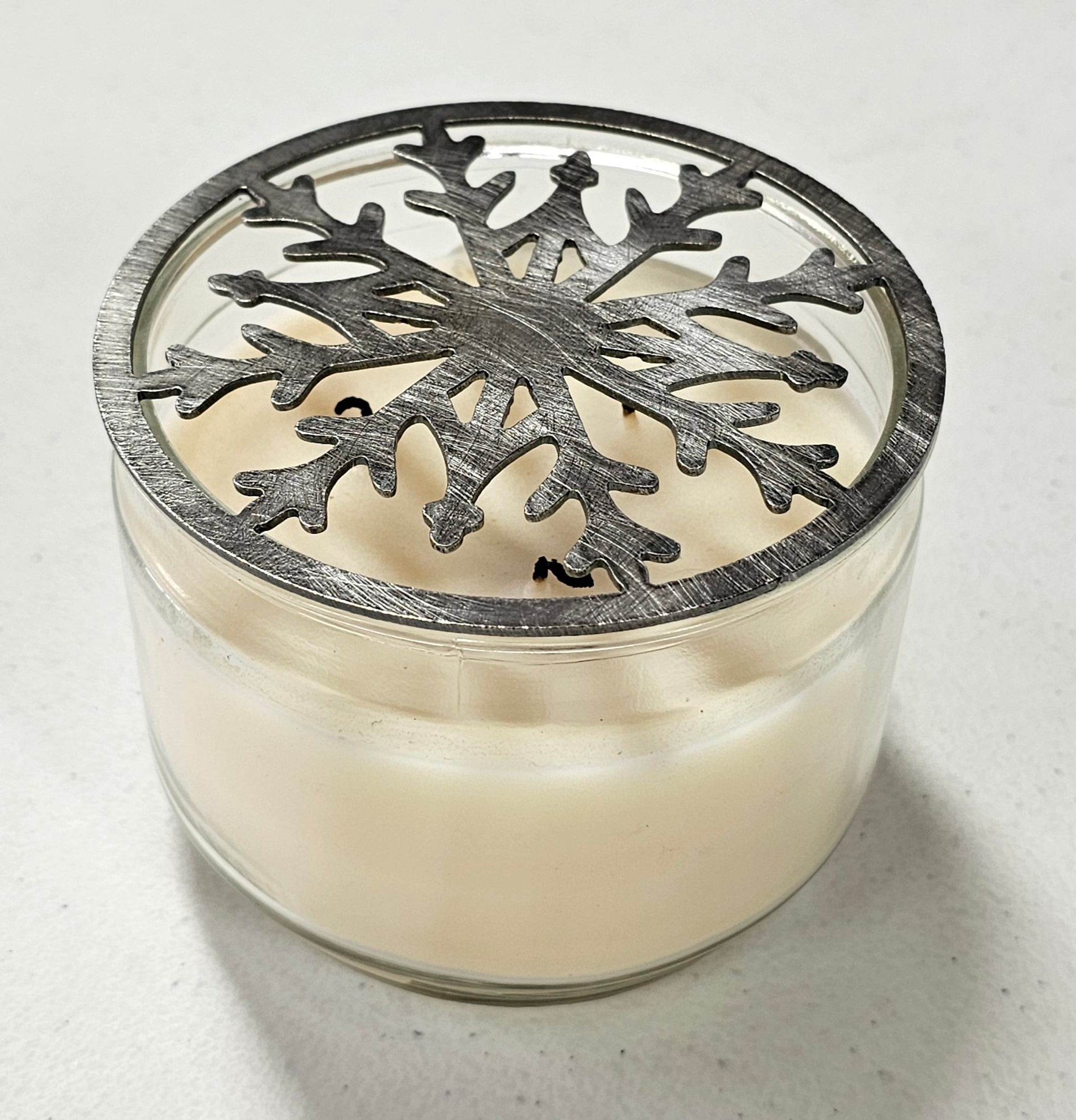 Holiday jar candle topper metal